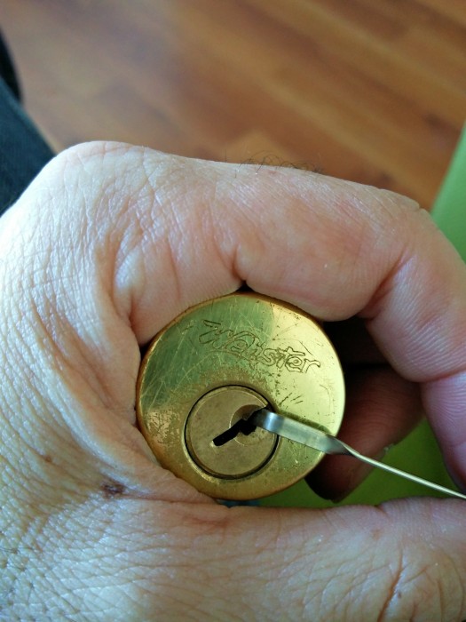 Still got it. 6 pin deadbolt. Picked with a half diamond after being pulled out of the door in favor for a mul-t-lock one...